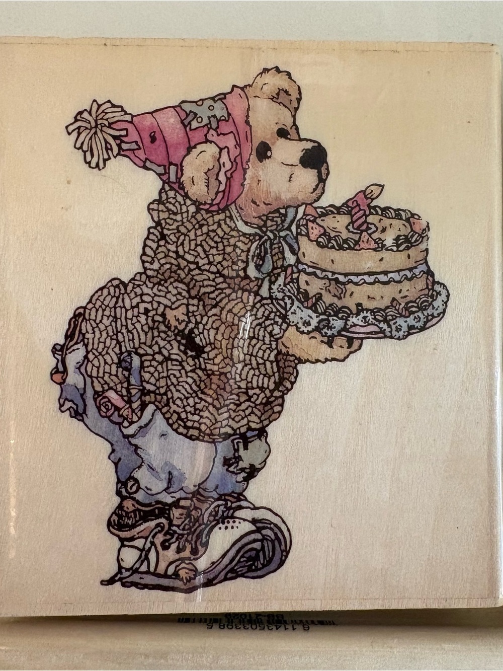 Boyds Bears Wood Stamp Set (9) Unused Birthday & Tea Party Uptown Rubber Stamps - Picture 2 of 8
